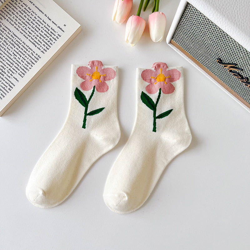 1 Pair Cartoon Flower Candy Color Harajuku Kawaii Mid Tube Socks Breathable Casual Short Socks