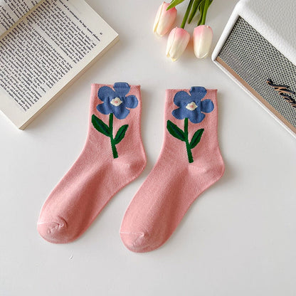 1 Pair Cartoon Flower Candy Color Harajuku Kawaii Mid Tube Socks Breathable Casual Short Socks